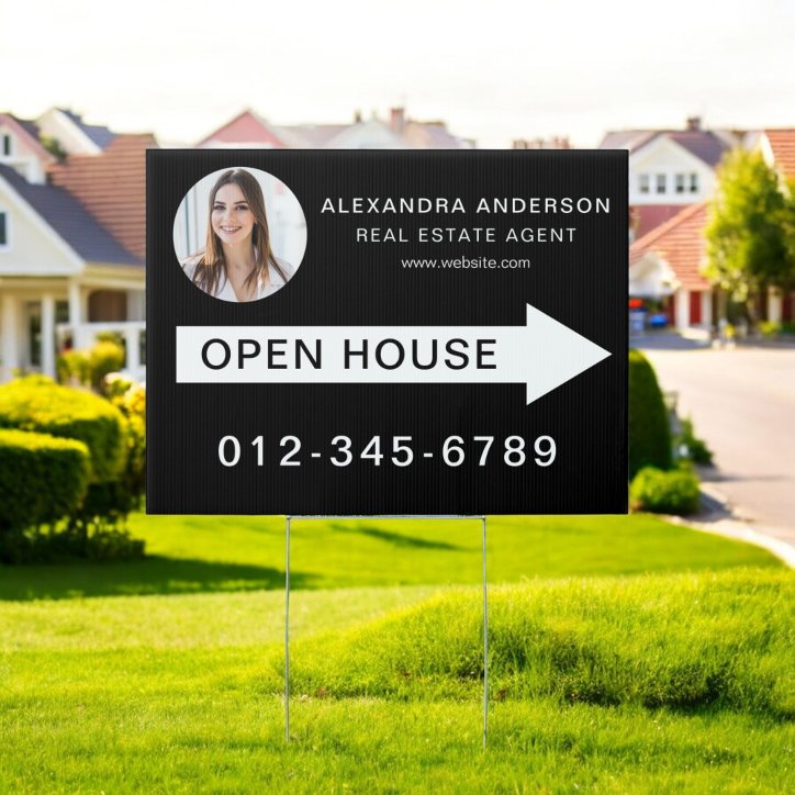 Black White Photo Open House Real Estate Sign