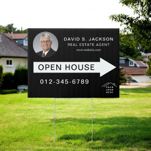 Black White Photo Open House Real Estate Sign