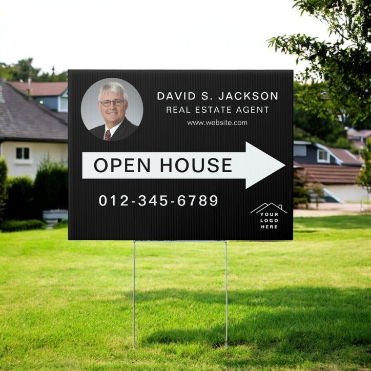 Black White Photo Open House Real Estate Sign