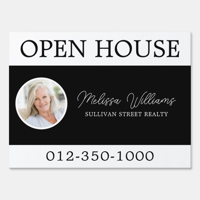 Black White Photo Open House Real Estate  Sign (Front)