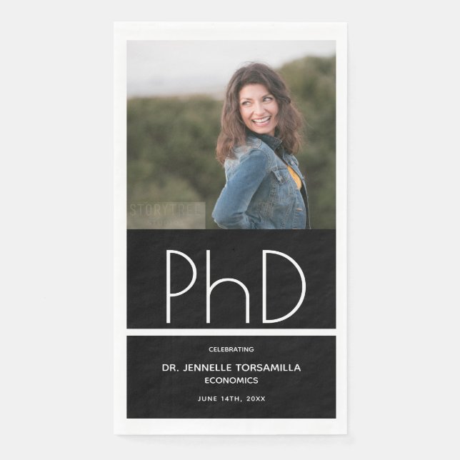 Black White Photo PhD Graduation Paper Guest Towels (Front)