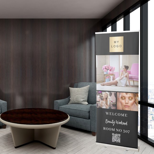 Black white photo QR code business logo seminar Retractable Banner (Creator Uploaded)