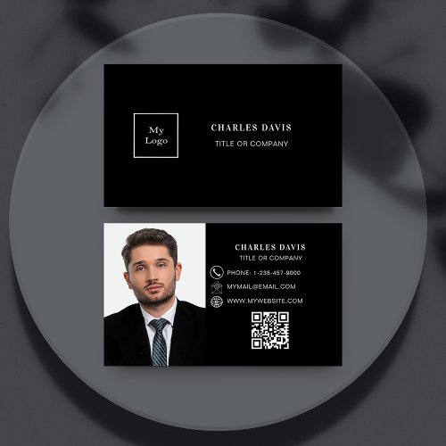 Black white photo Qr code logo Business Card