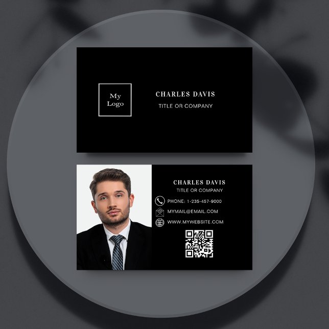 Black white photo Qr code logo Business Card (Creator Uploaded)
