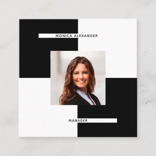 Black white photo QR code modern Square Business Card