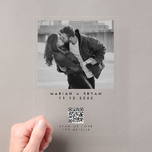 Black & White Photo QR Code Modern Wedding Acrylic Invitations