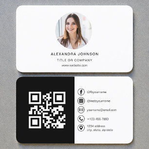 Black White Photo QR Code Social Media Business Card