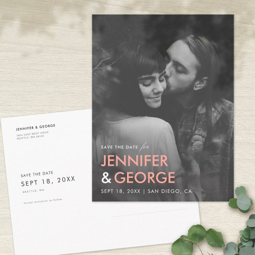 Black  White Photo Save The Date Postcard