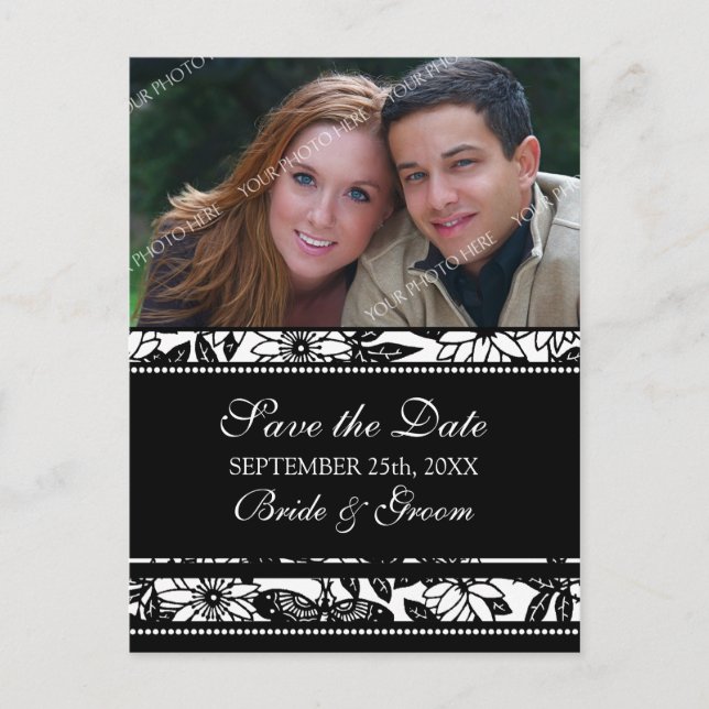 Black White Photo Save the Date Wedding Postcards (Front)