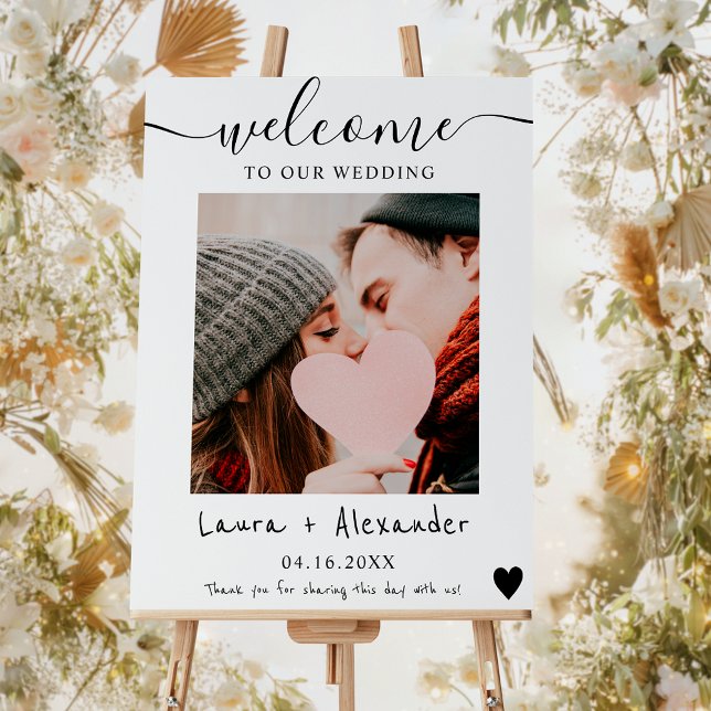 Black white  photo script wedding welcome  foam board (Creator Uploaded)