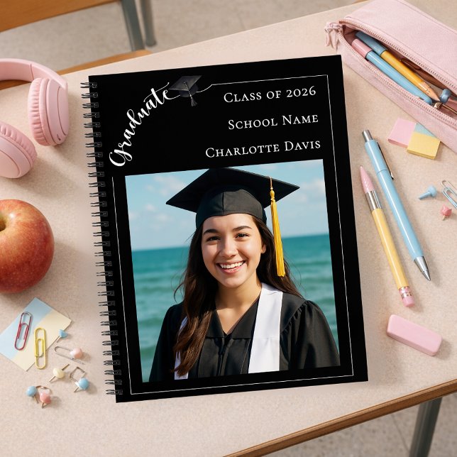 Black white photo senior school Graduation Notebook (Creator Uploaded)