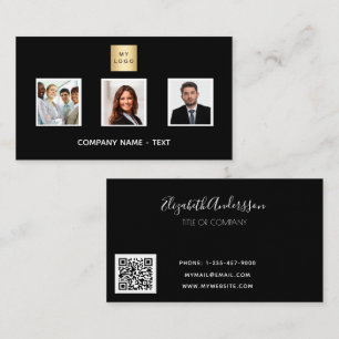 Black white photo team logo QR code Business Card
