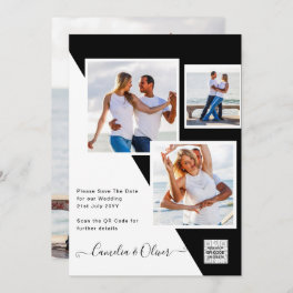 Black White Photo Wedding Invite QR Code Save Date