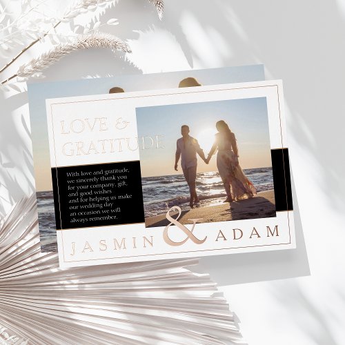 Black White Photo Wedding Love and Gratitude Rose Foil Invitation