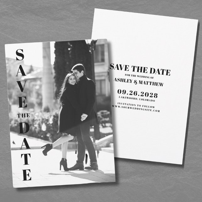 Black White Photo Wedding Save The Date Invitation (Simple Minimalist Elegant Photo Save The Date Invitation)