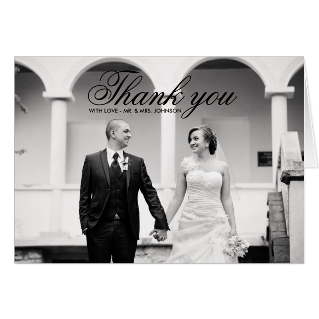 Black & White Photo Wedding Thank You Card (Front Horizontal)