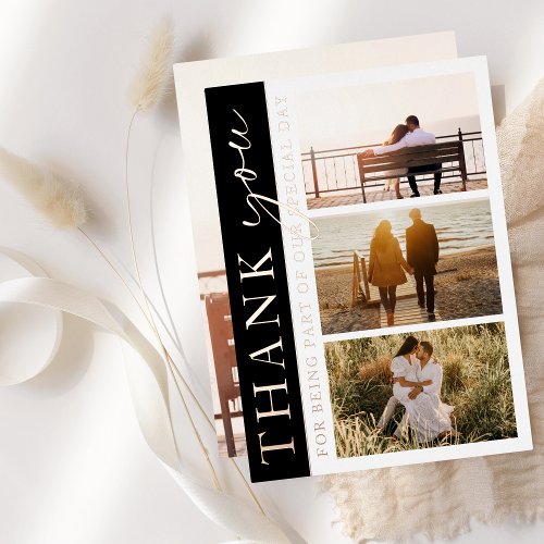 Black White Photo Wedding Thank You Rose Foil Invitation