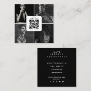 Black & White Photographer 4 Photos QR Code Square Business Card