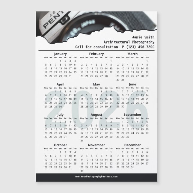 Black White Photographer Call 2026 Calendar Magnet (Front)