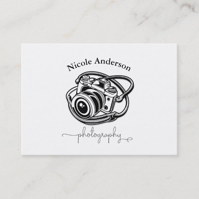Black White Photography Camera Logo Graphic Business Card (Front)