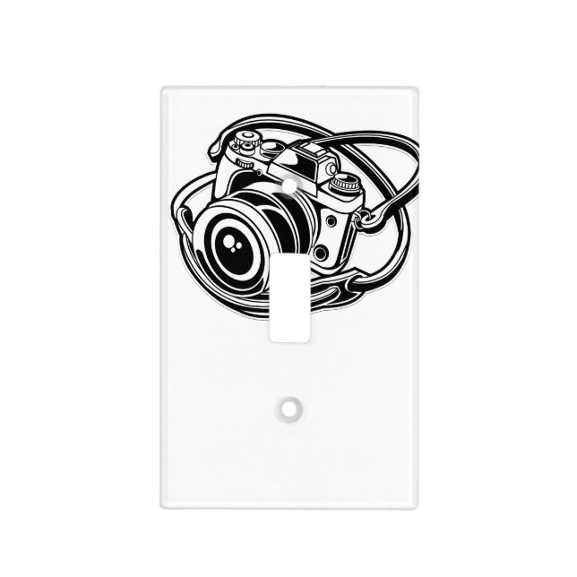 Black White Photography Camera Logo Graphic Light Switch Cover (Front)