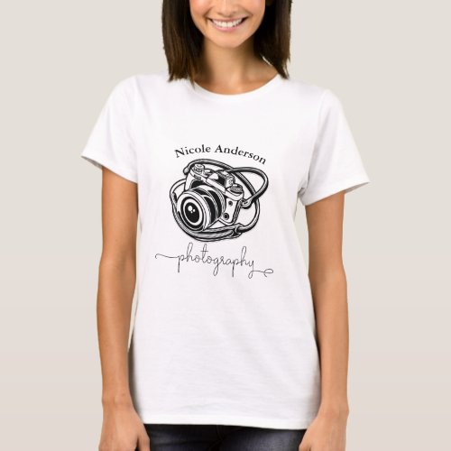 Black White Photography Camera Logo Graphic T_Shirt