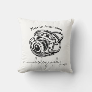 Black White Photography Camera Logo Graphic Throw Pillow