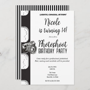 Black White Photoshoot Photography Birthday Party Invitation
