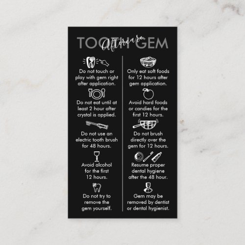 Black White Physical Printed Tooth Gem Aftercare Business Card