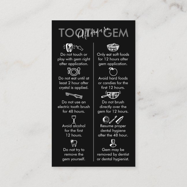 Black White Physical Printed Tooth Gem Aftercare Business Card