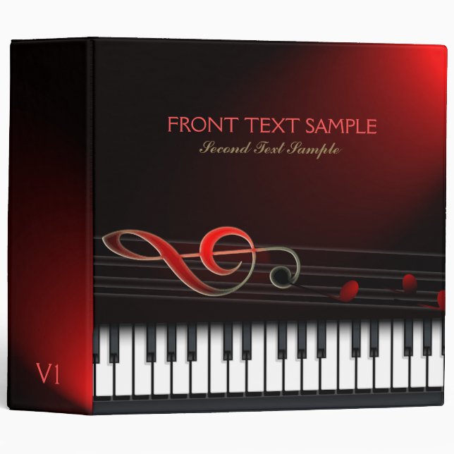 Black White Piano And Clef 3 Ring Binder (Front/Spine)