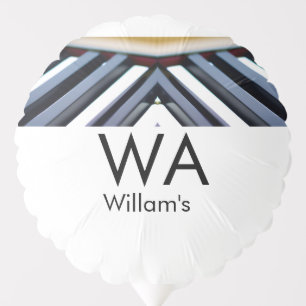 Black white piano keys add name initial letter mon balloon