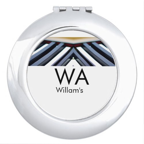 Black white piano keys add name initial letter mon compact mirror