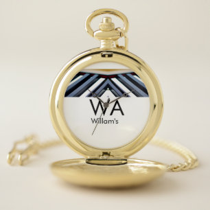 Black white piano keys add name initial letter mon pocket watch