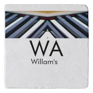 Black white piano keys add name initial letter mon trivet