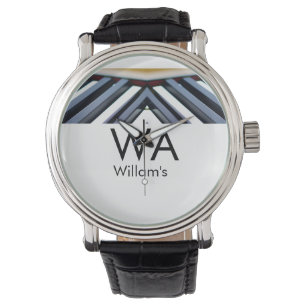Black white piano keys add name initial letter mon watch