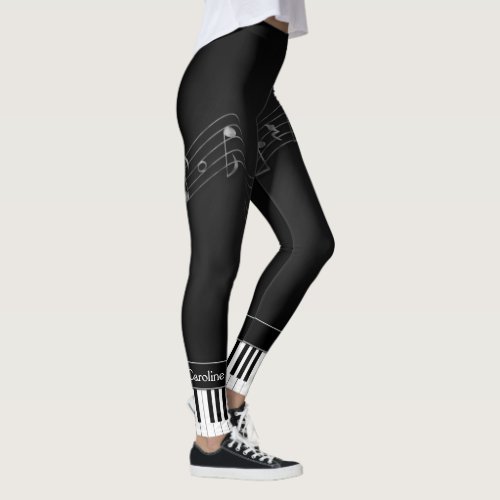 Black White Piano Keys and Musical Notes Leggings