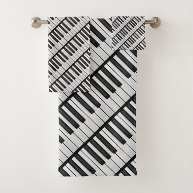 Black & White Piano Keys Bath Towel Set (Insitu)