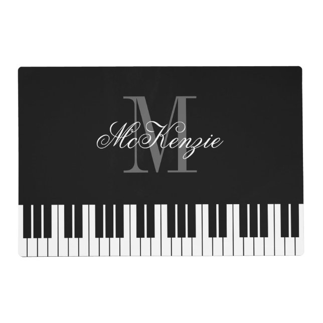 Black & white piano keys custom monogram laminated placemat (Front)