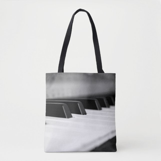 Black & White Piano Keys on a Keyboard Tote Bag (Front)