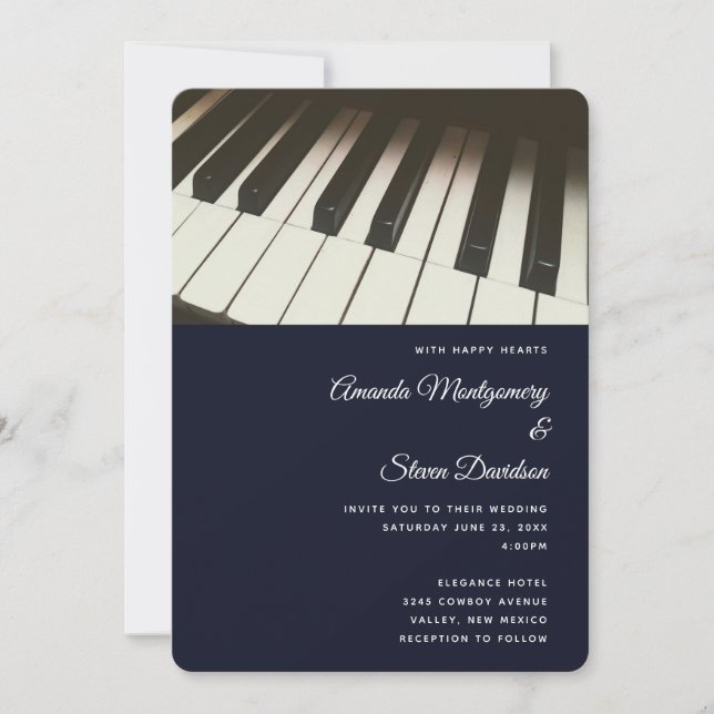  Black & White Piano Keys Photograph Wedding Invitation (Front)