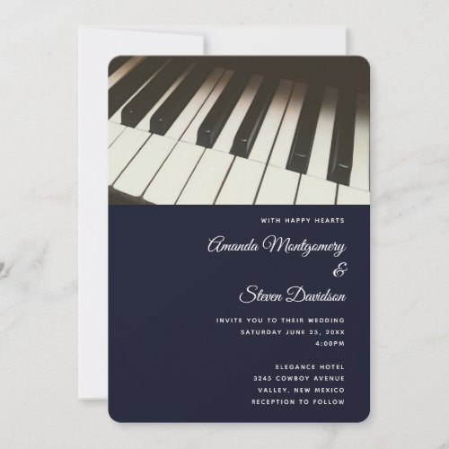  Black  White Piano Keys Photograph Wedding Invitation