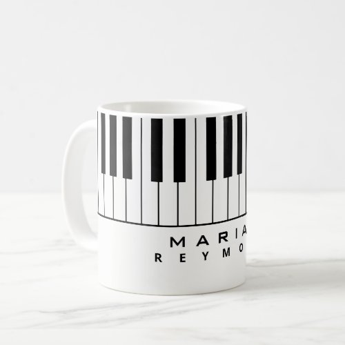 Black White Piano Mug with Pianist Name