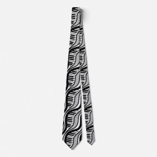 Black White Piano Polka Music Neck Tie