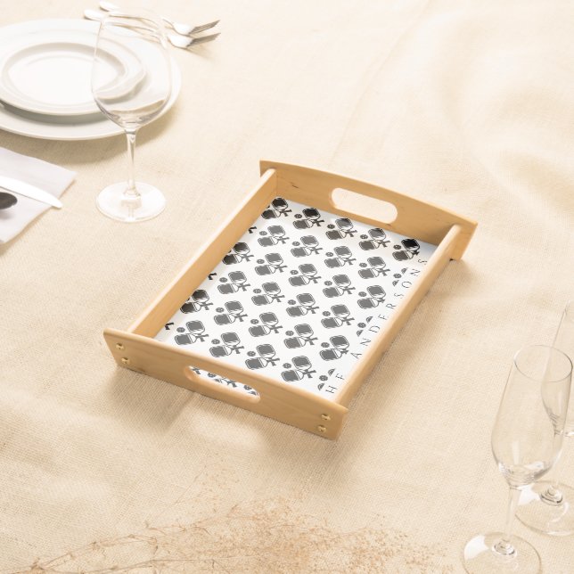 Black & White | Pickleball Paddles & Balls Pattern Serving Tray (Front)