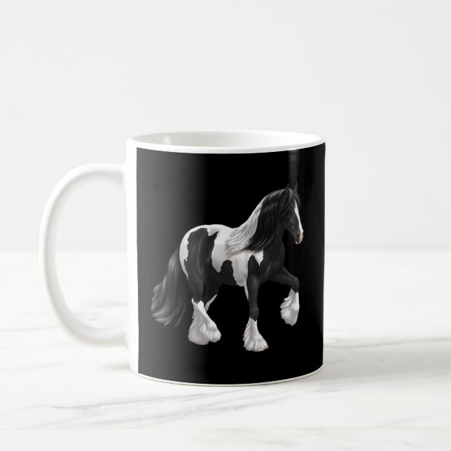 Black White Piebald Pinto Gypsy Vanner Draft Horse Coffee Mug (Left)