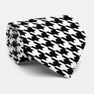 Black White Pied de Poule Houndstooth Neck Tie