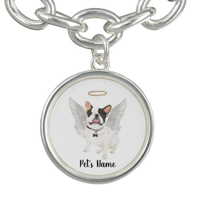 Black White Pied Frenchie Sympathy Memorial Bracelet (Design)