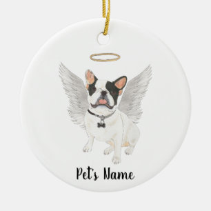 Black White Pied Frenchie Sympathy Memorial Ceramic Ornament