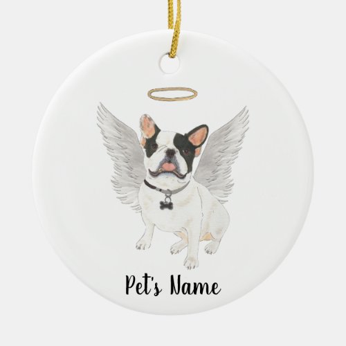 Black White Pied Frenchie Sympathy Memorial Ceramic Ornament